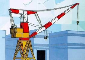 Cranes in P. Marghera - 1986 - acrylic - cm 70x100